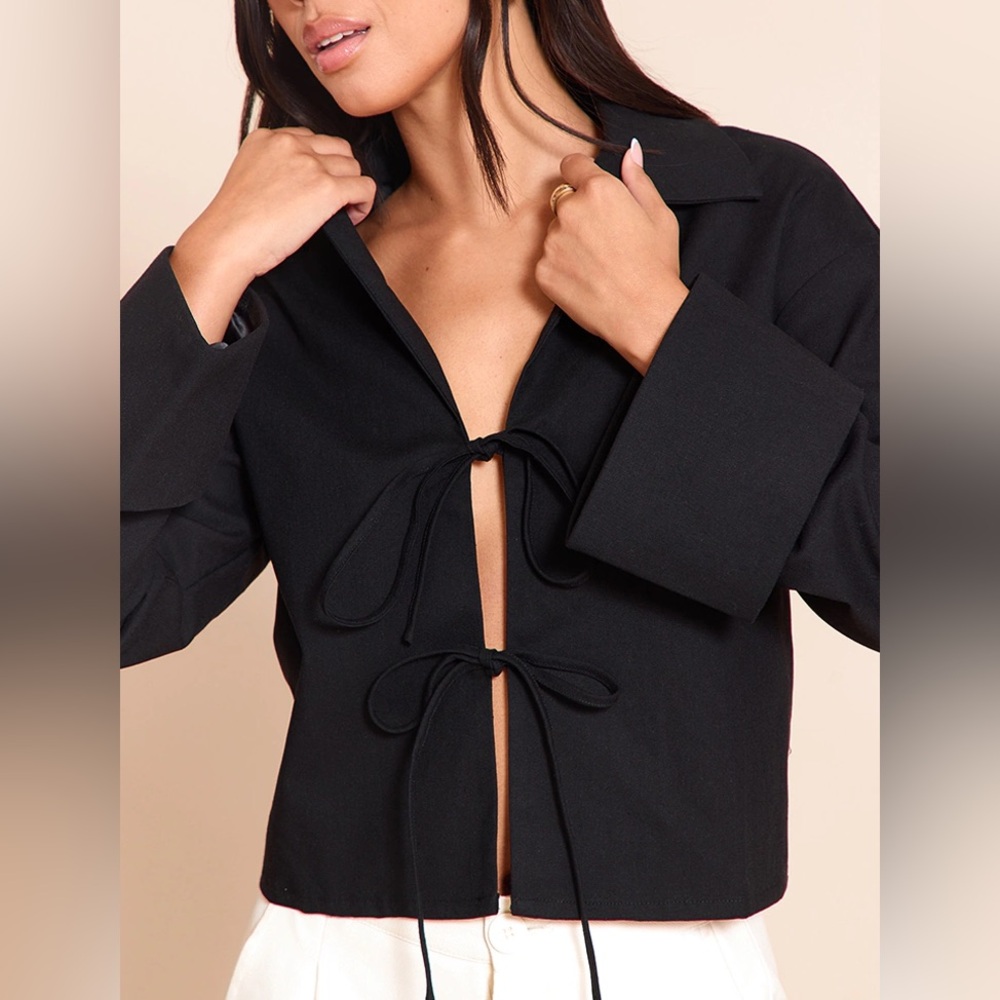 Black Front Tie Top - Picture 2 of 11